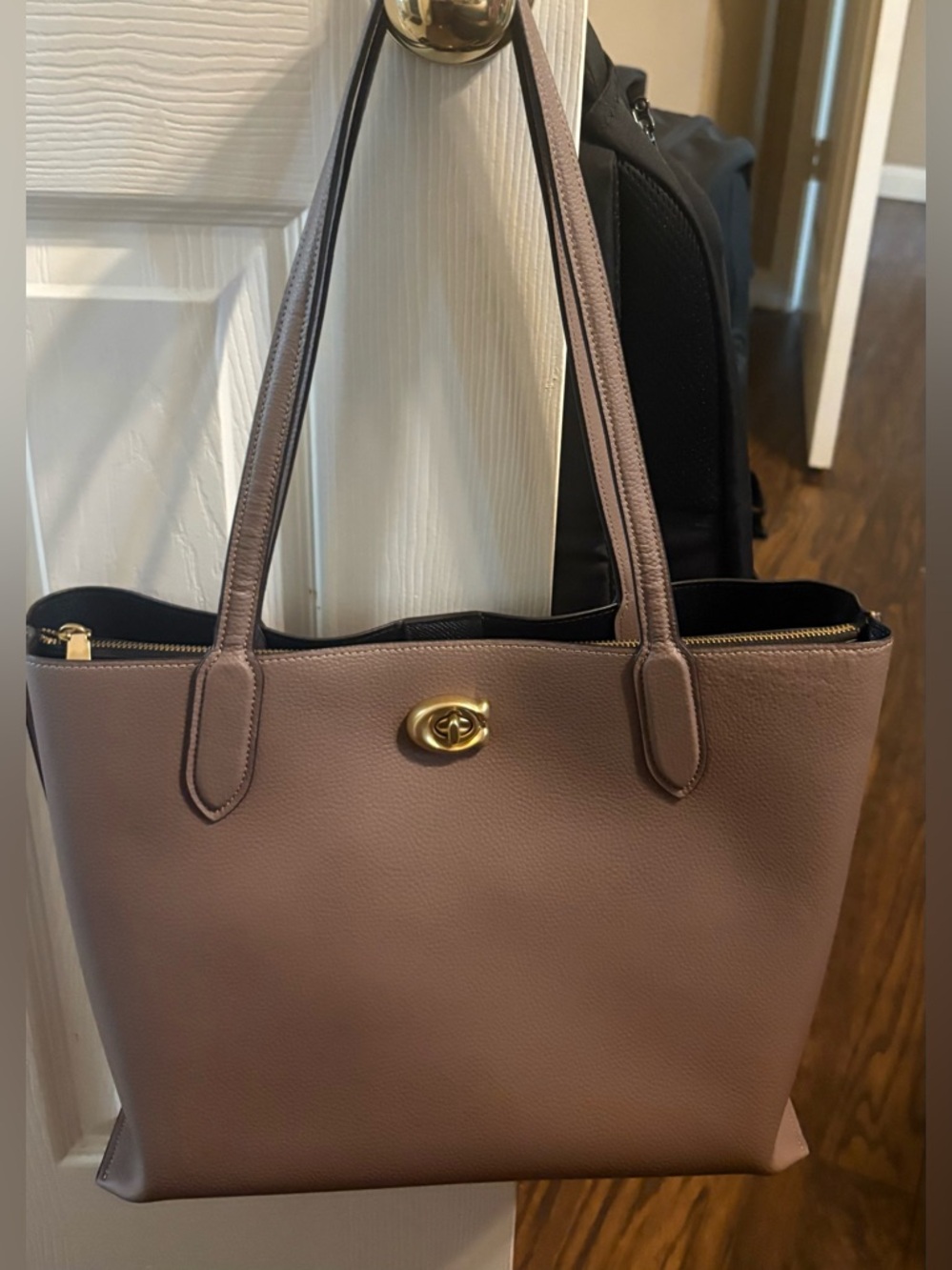 Coach Leather Tote with Gold Turn-Lock